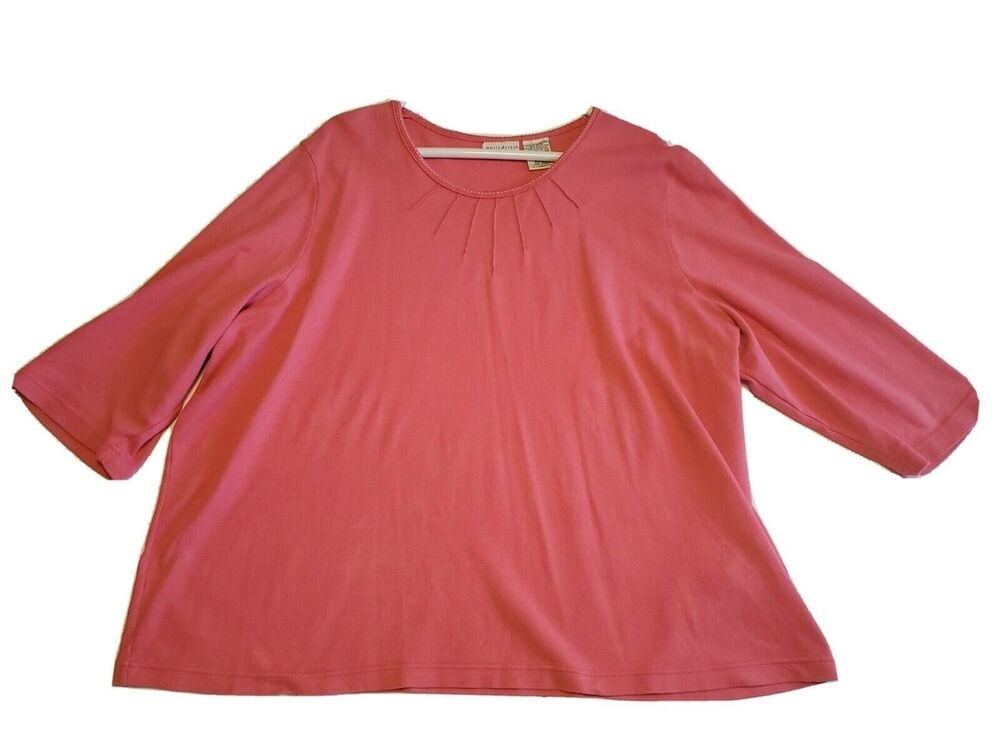 Womens 3xl Casual Top Whip Stitched Detailing Pink Vintage White Stag 1/2 Sleeve
